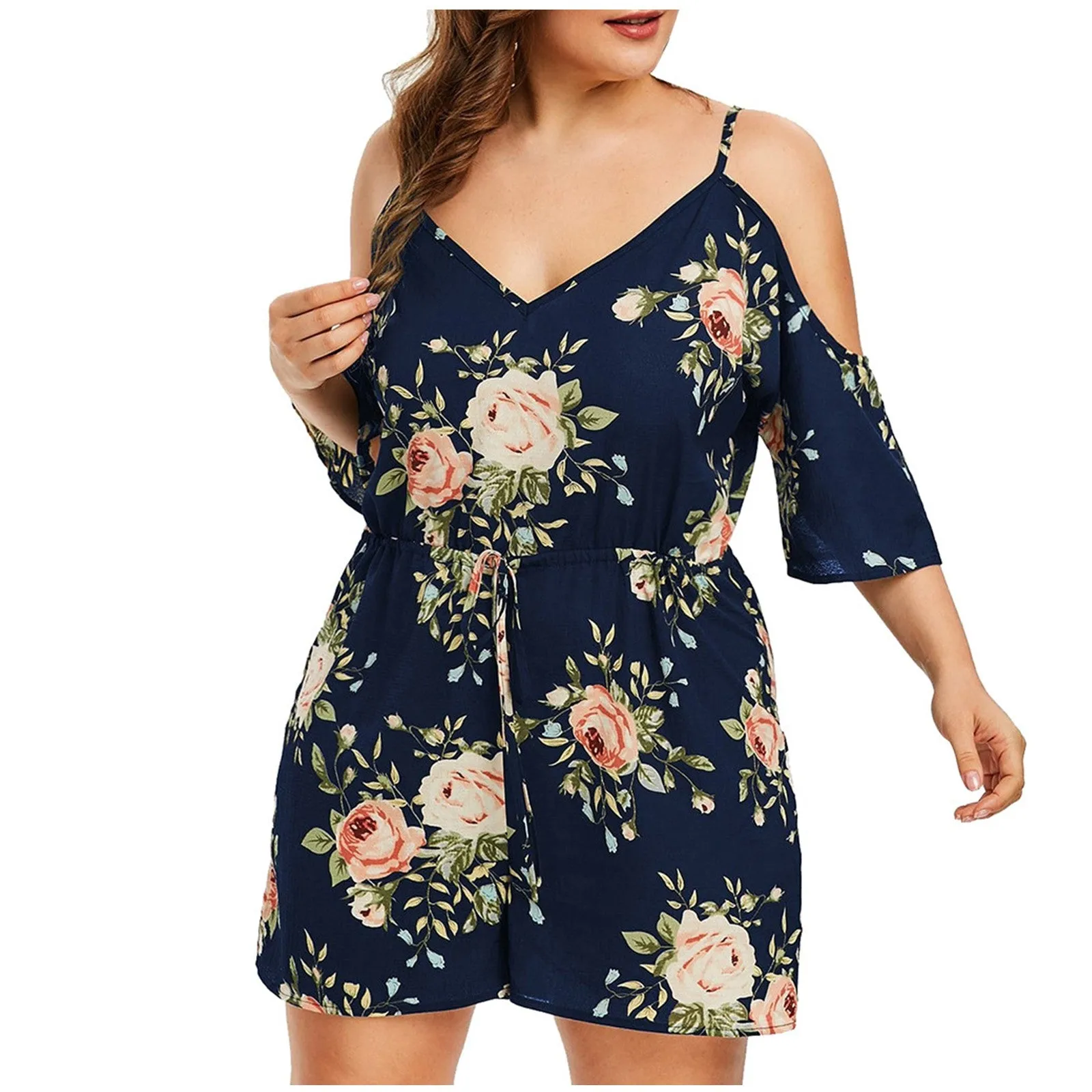 Plus Size Floral Print Summer Rompers for Women