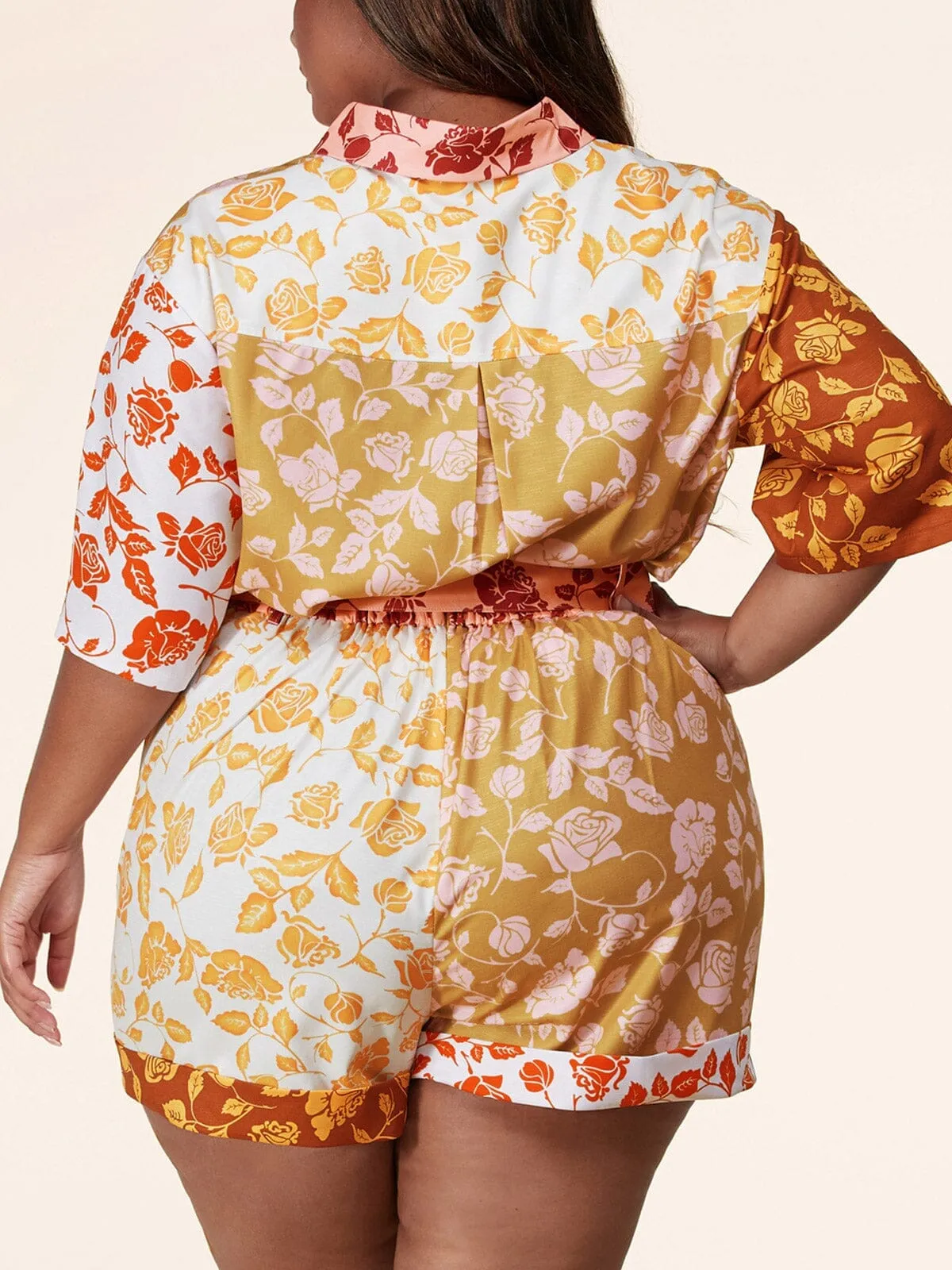 PLUS SIZE SHORT SLEEVE 2PC. TOP & SHORTS BELTED SET