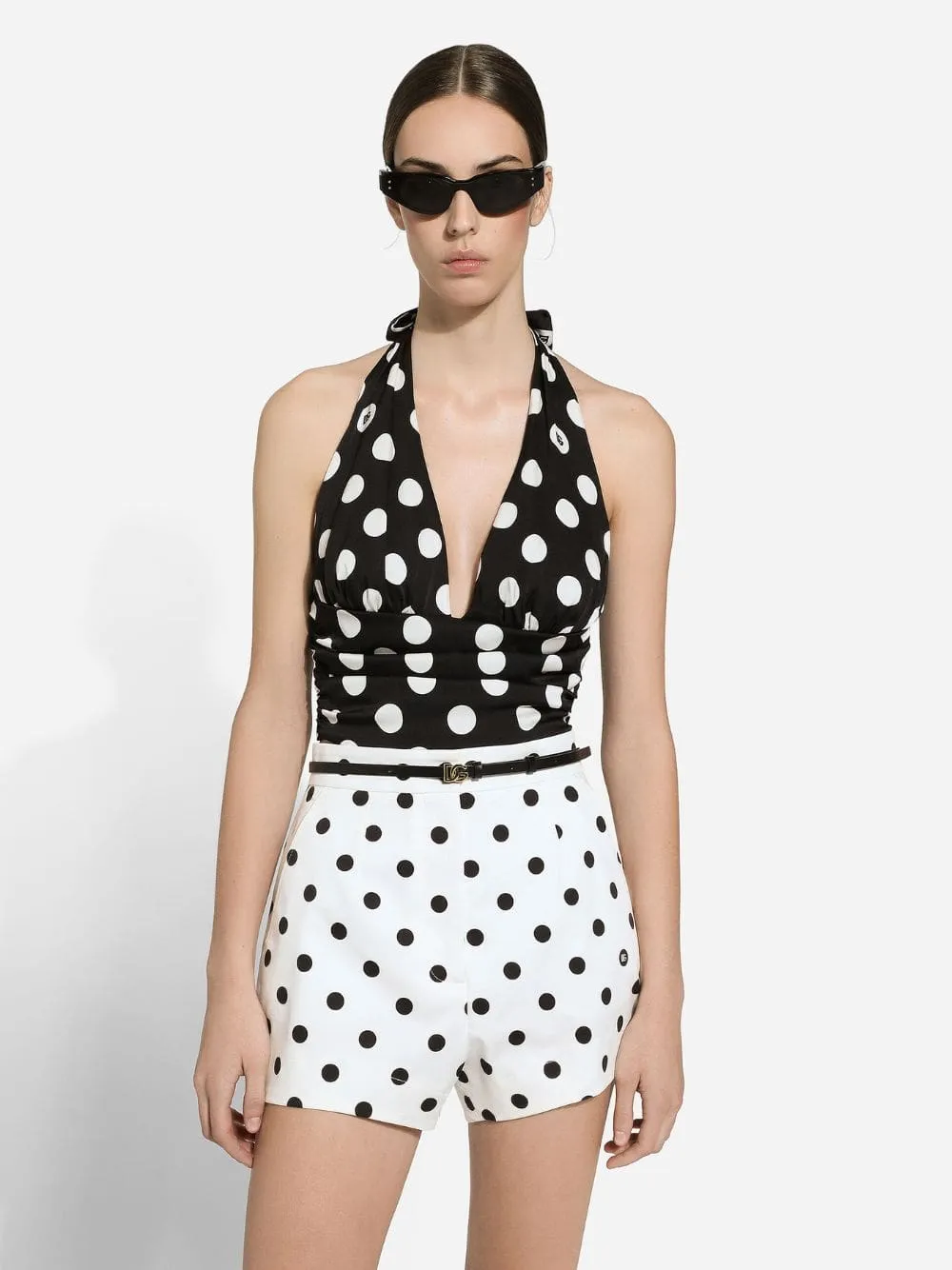 Polka-Dot Print High-Waisted Cotton Shorts