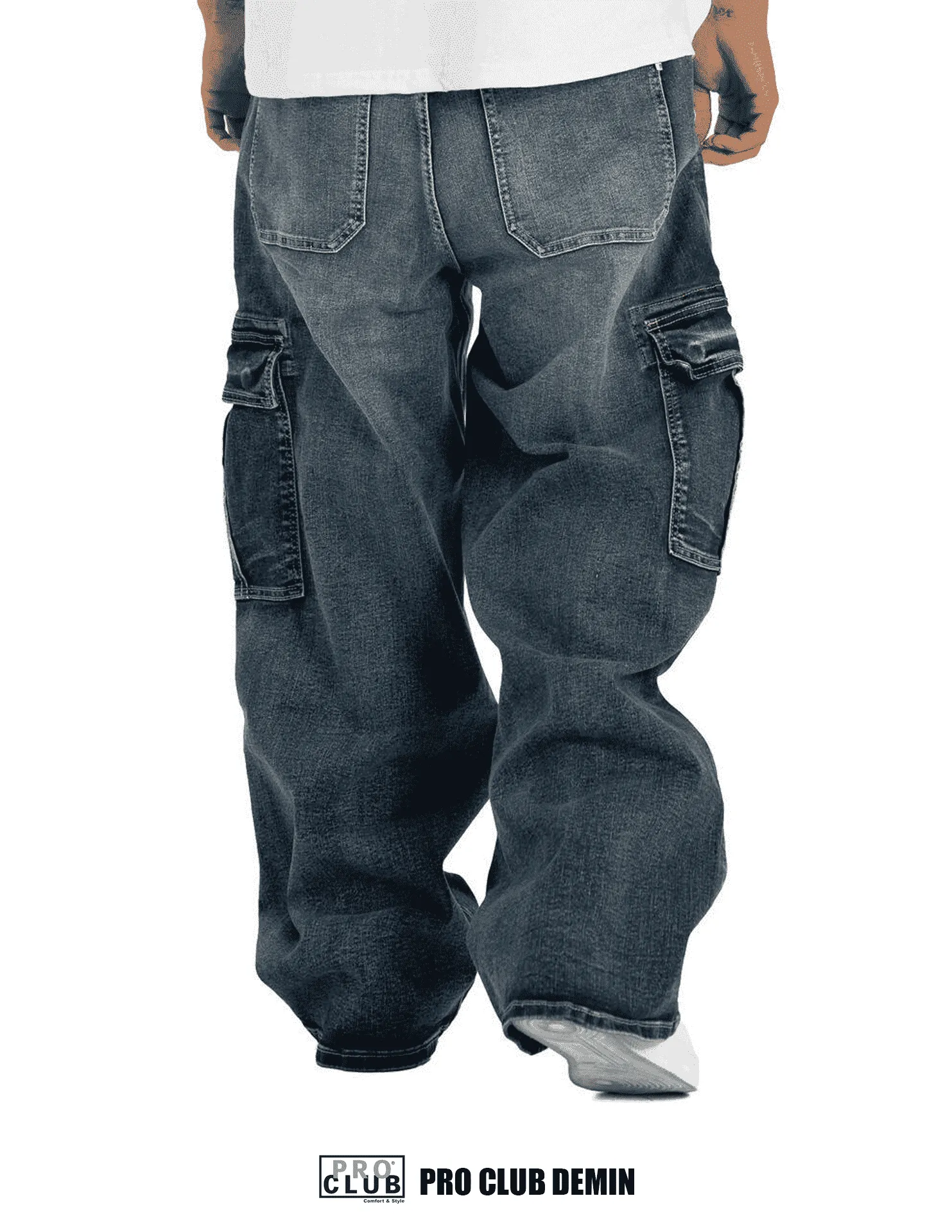 Pro Club Baggy Denim Cargo - Dark Stonewash