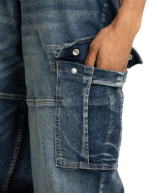 Pro Club Baggy Denim Cargo - Dark Stonewash