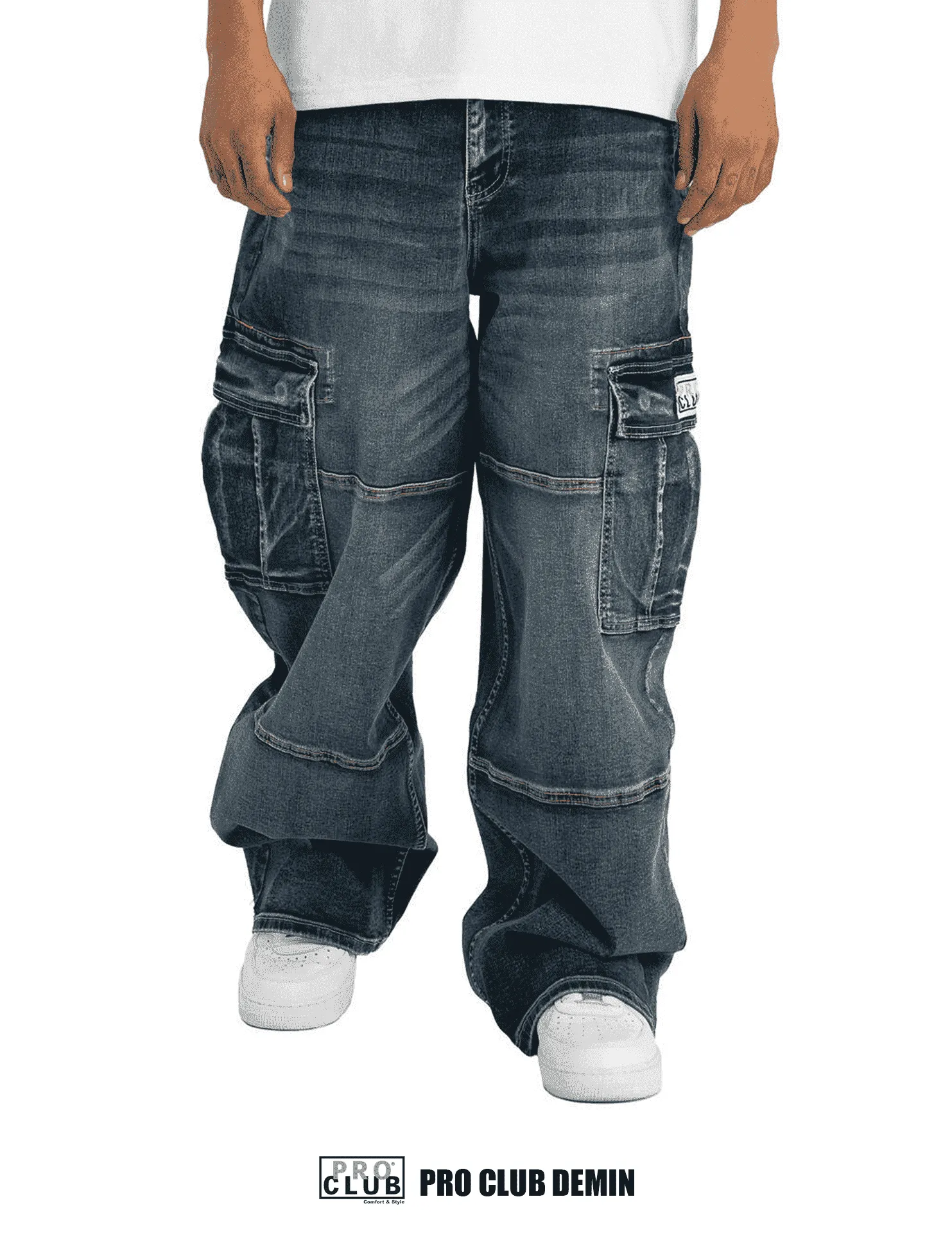 Pro Club Baggy Denim Cargo - Dark Stonewash