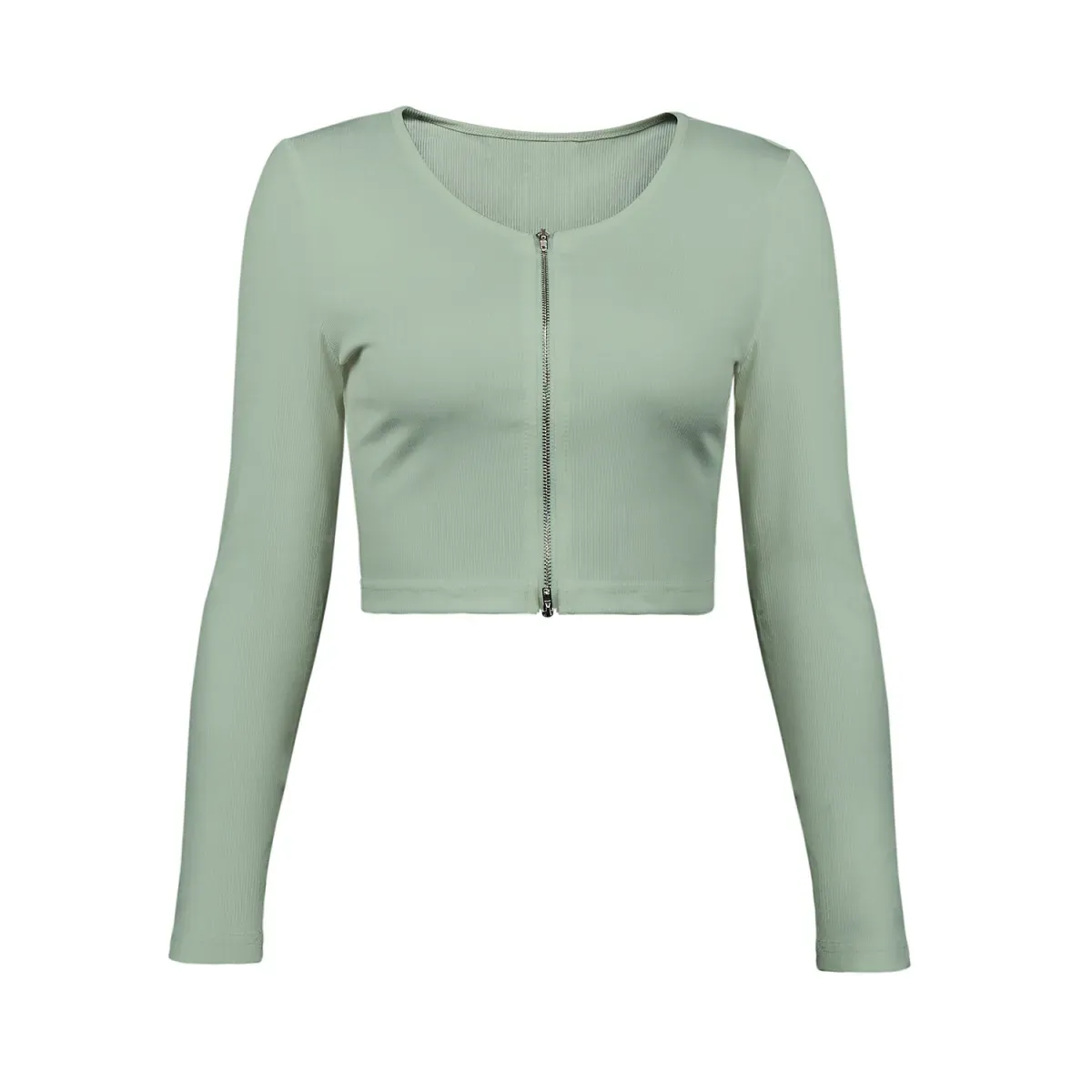 Quiver Zip Front Ribbed Cropped Long Sleeve Top