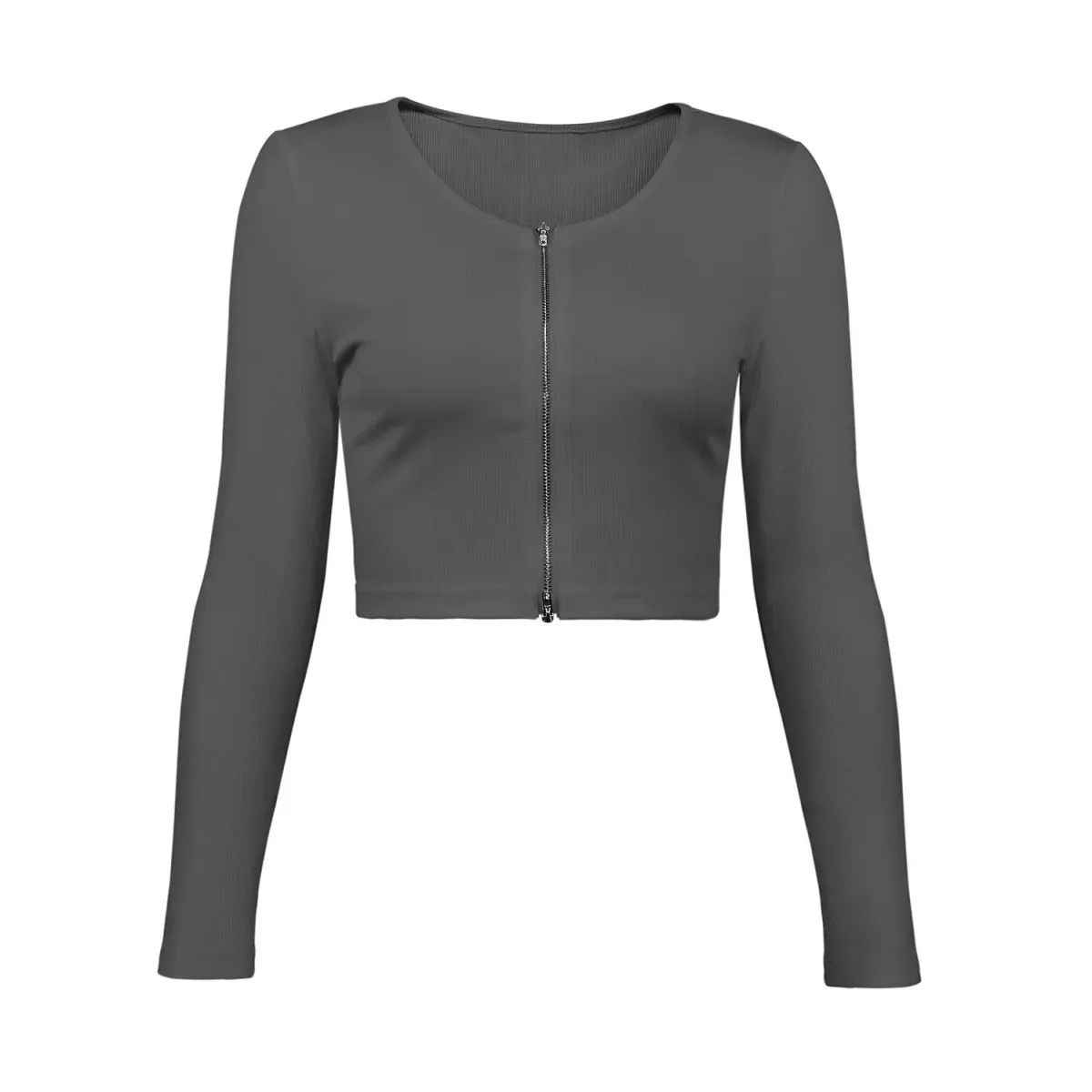 Quiver Zip Front Ribbed Cropped Long Sleeve Top