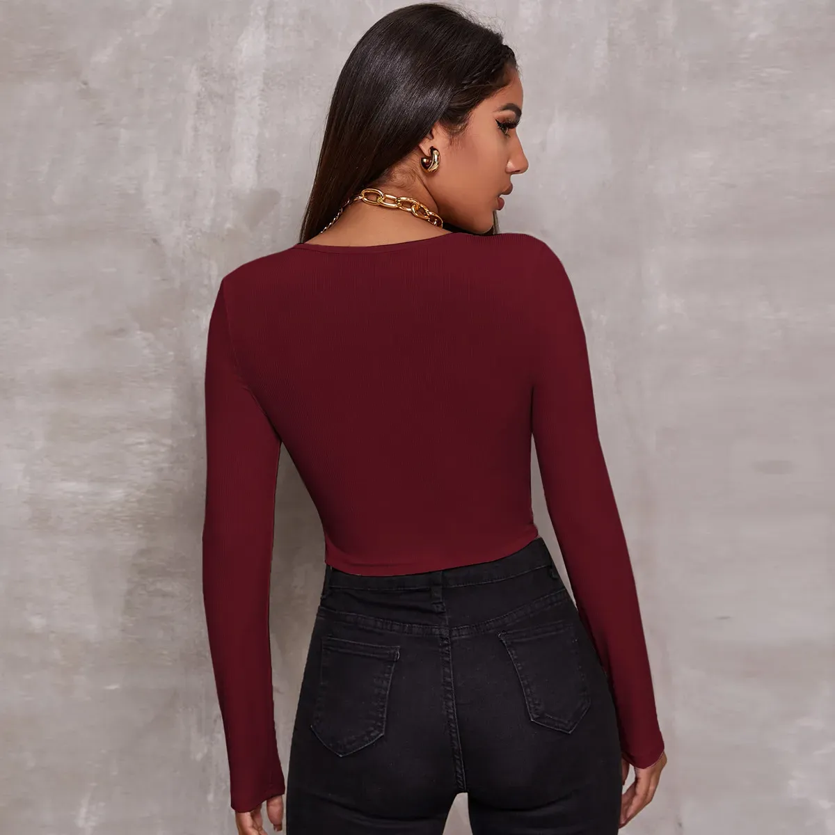 Quiver Zip Front Ribbed Cropped Long Sleeve Top