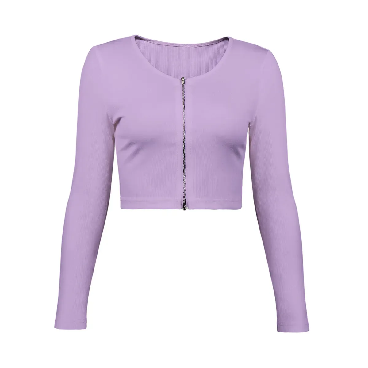 Quiver Zip Front Ribbed Cropped Long Sleeve Top