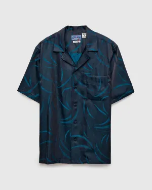 "Mebuki" Pattern Aloha Shirt in Dark Navy