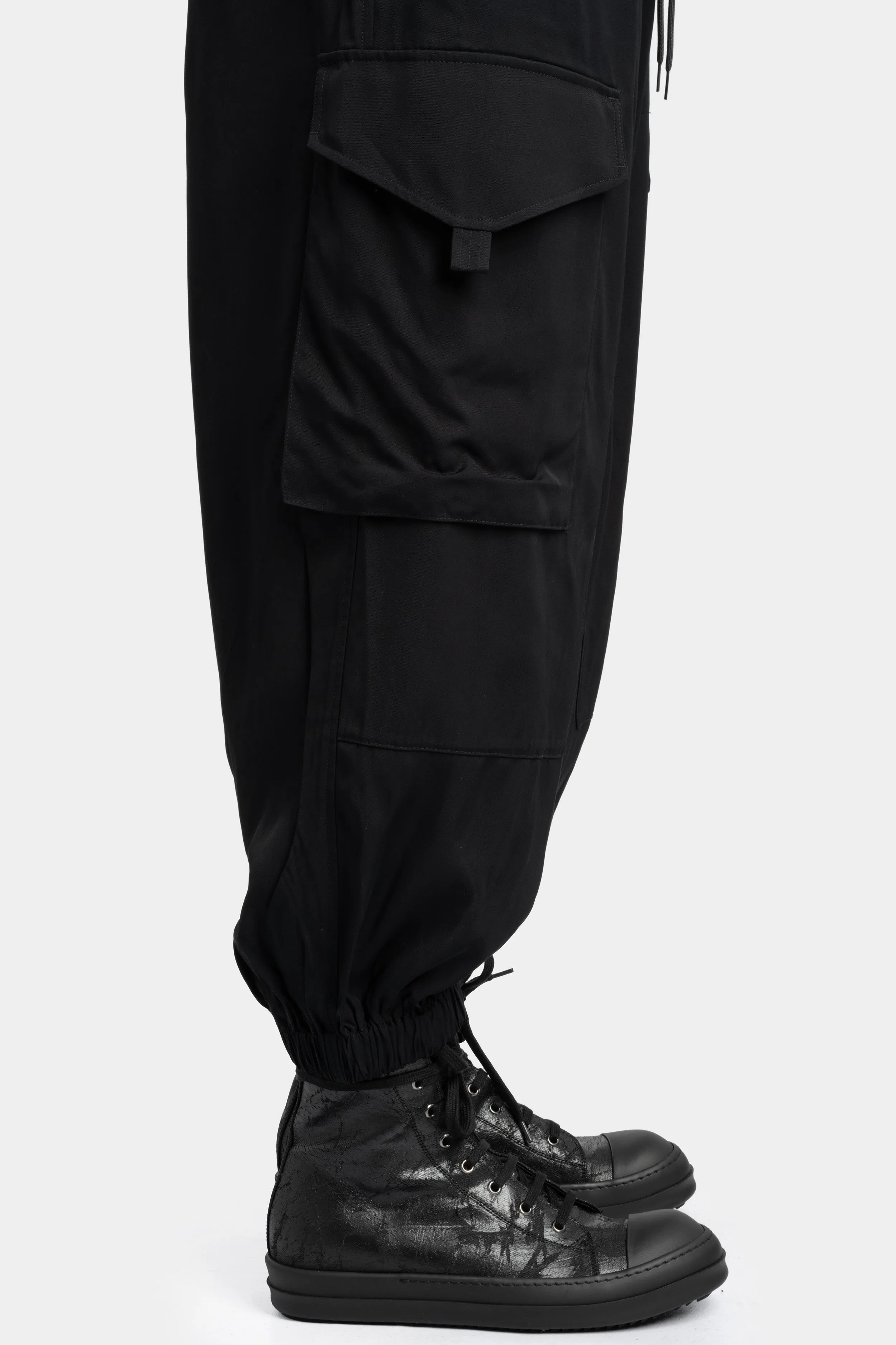 Rayon twill cuffed cargo pants
