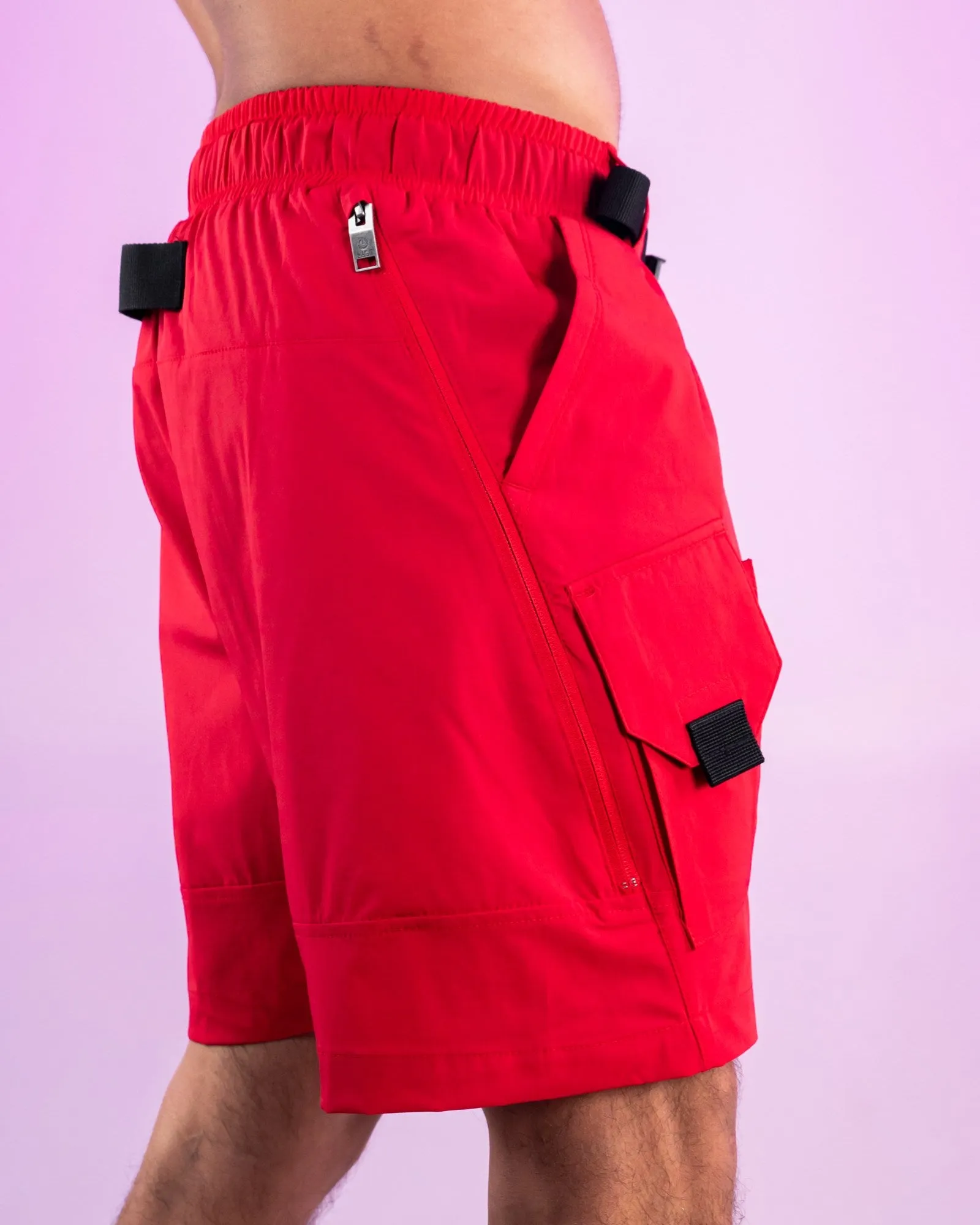 Red Nylon 6 Inch Inseam Shorts