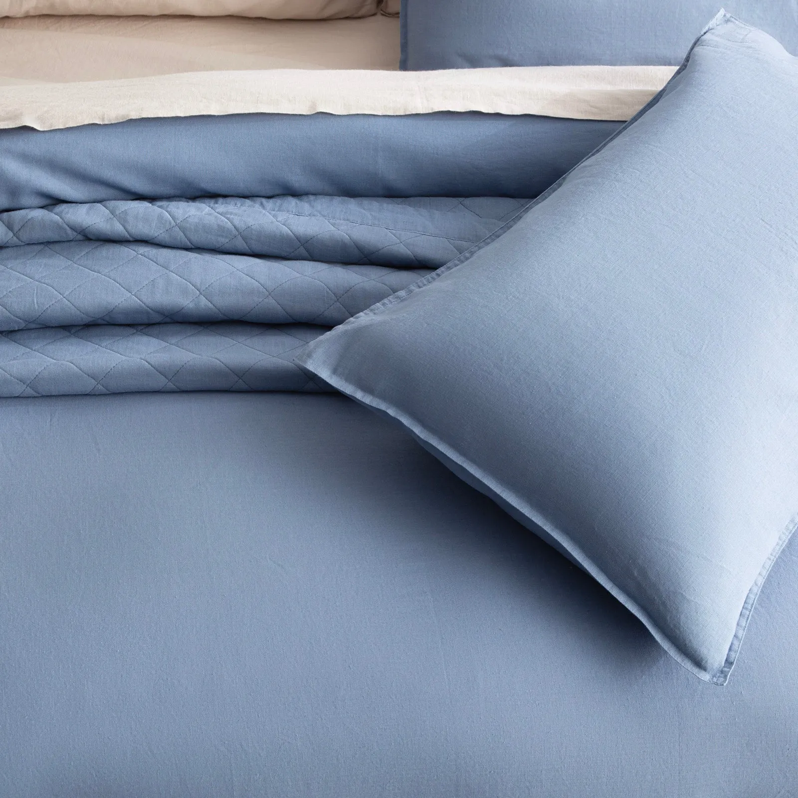 Renee Taylor Cavallo Stone Washed 100% French Linen Quilt cover set - Denim