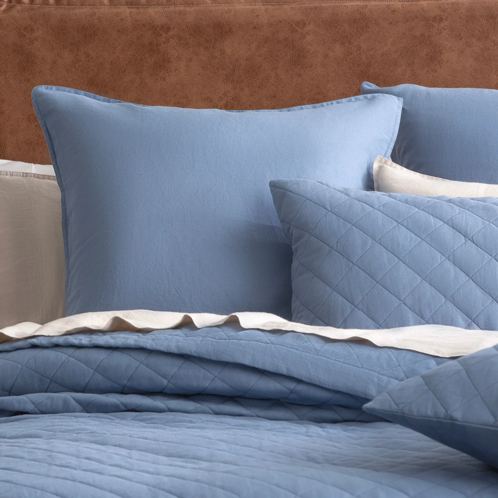 Renee Taylor Cavallo Stone Washed 100% French Linen Quilt cover set - Denim
