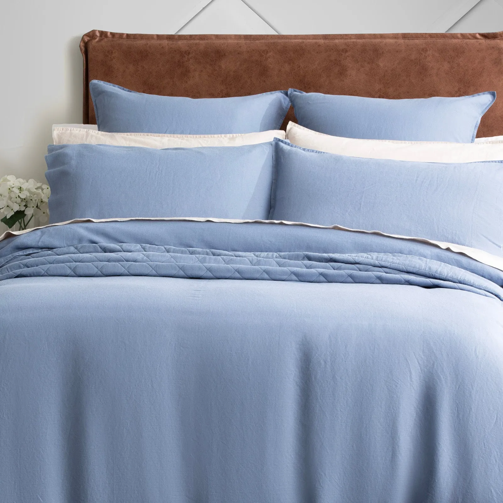 Renee Taylor Cavallo Stone Washed 100% French Linen Quilt cover set - Denim
