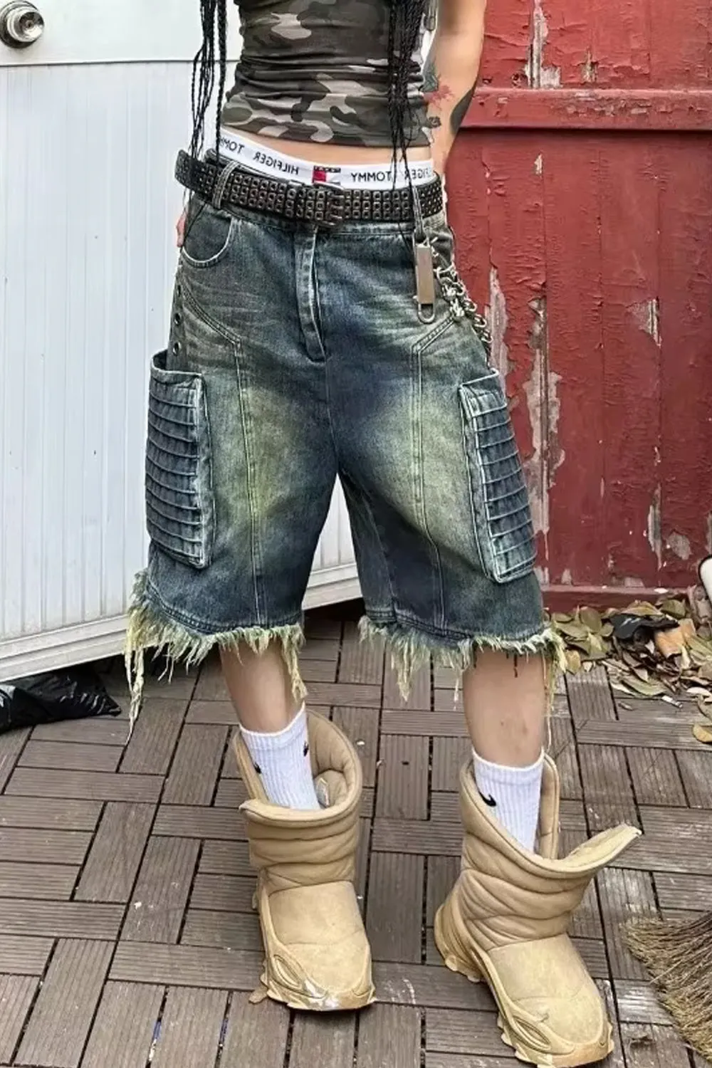 Retro Hip Hop Cargo Pockets Denim Shorts