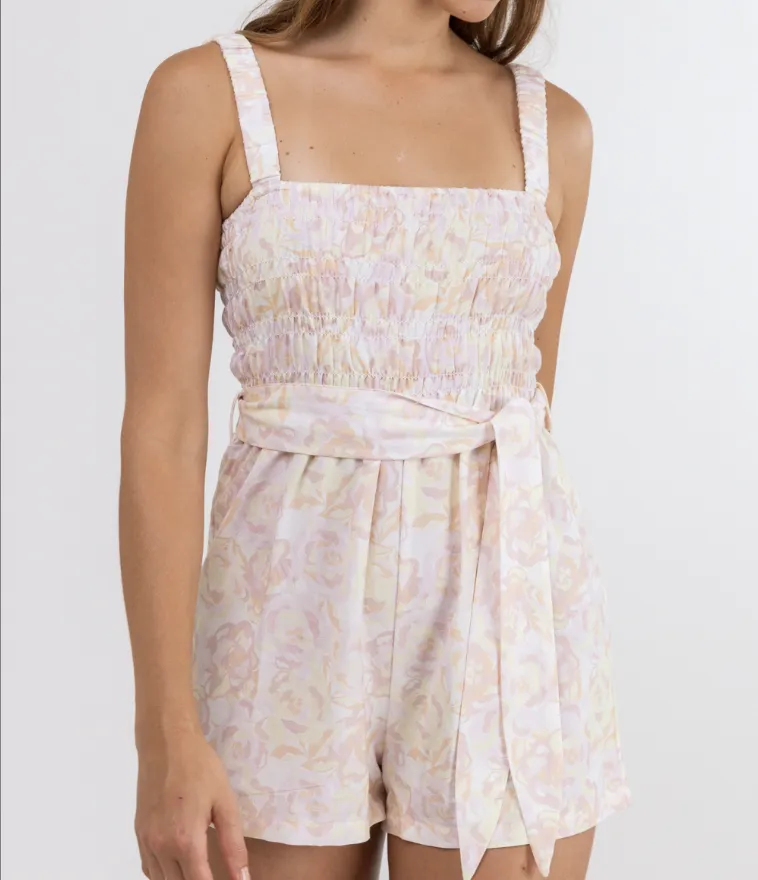 RHYTHM MIMOSA FLORAL SMOCKED PLAYSUIT - IVORY