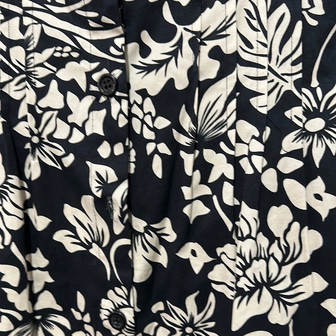 Rickie Freeman Teri Jon Black and Tan Hawaiin Print Collared Button Down Dress