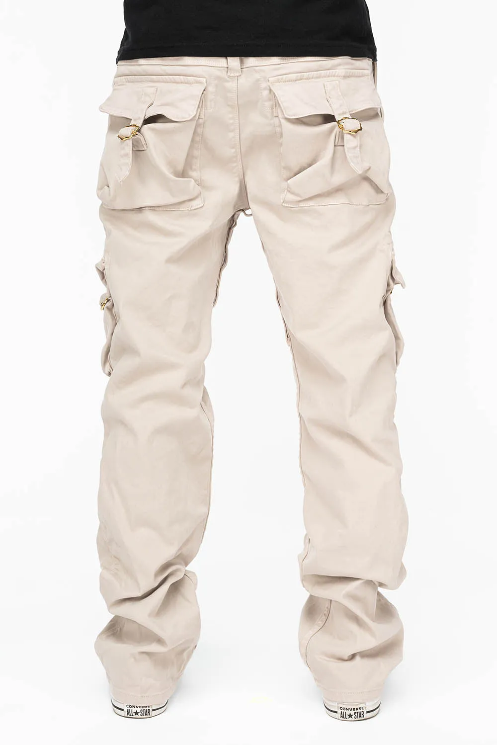 ROBINS NEW MILITARY STYLE CARGO PANTS IN STONE COLOR WASH