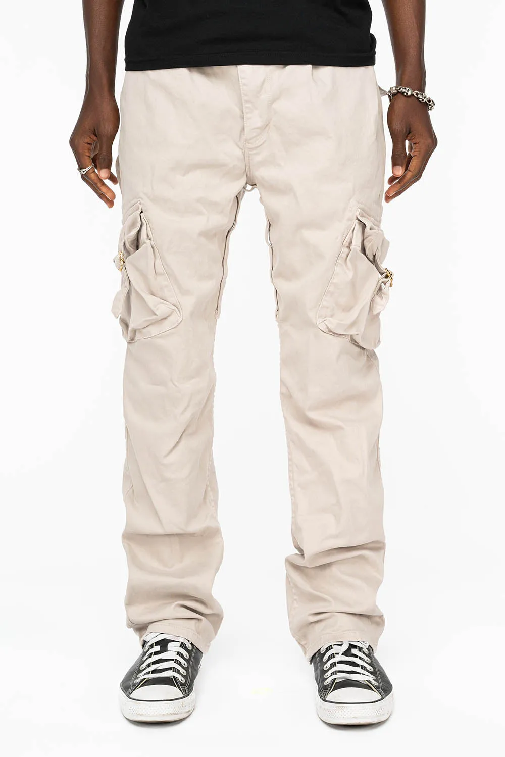 ROBINS NEW MILITARY STYLE CARGO PANTS IN STONE COLOR WASH