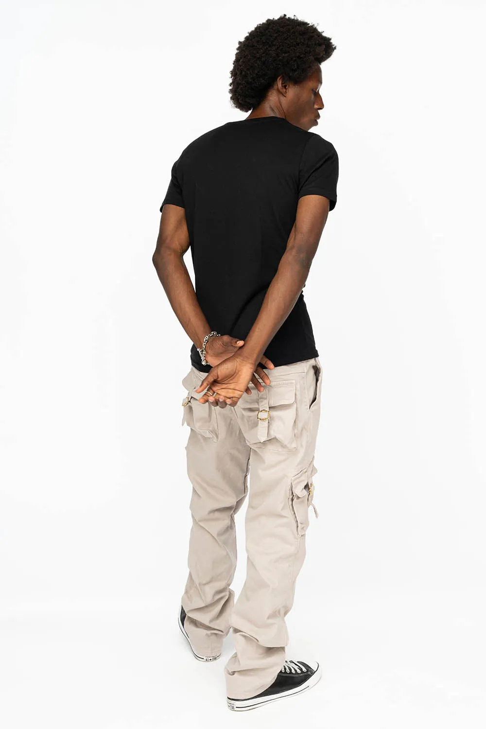 ROBINS NEW MILITARY STYLE CARGO PANTS IN STONE COLOR WASH