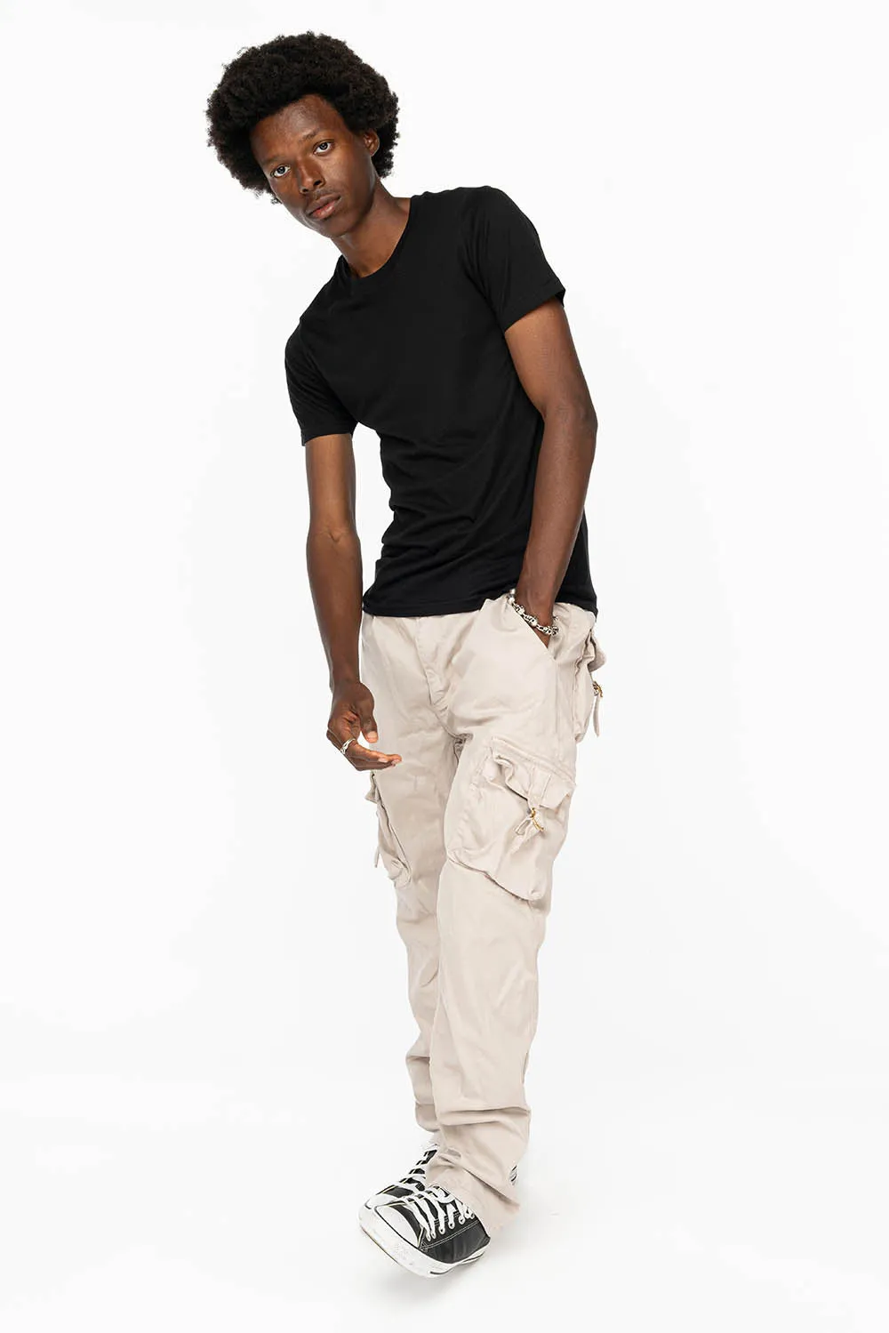 ROBINS NEW MILITARY STYLE CARGO PANTS IN STONE COLOR WASH
