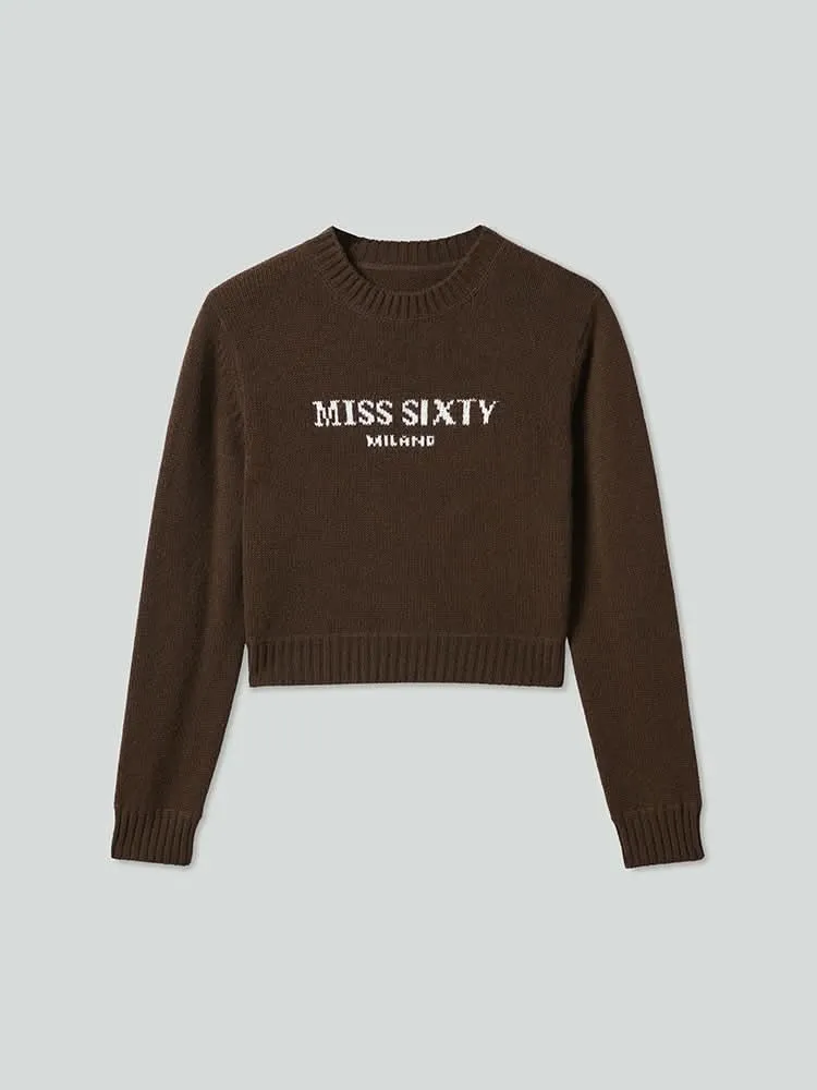 Round Neck Knit Top With Logo