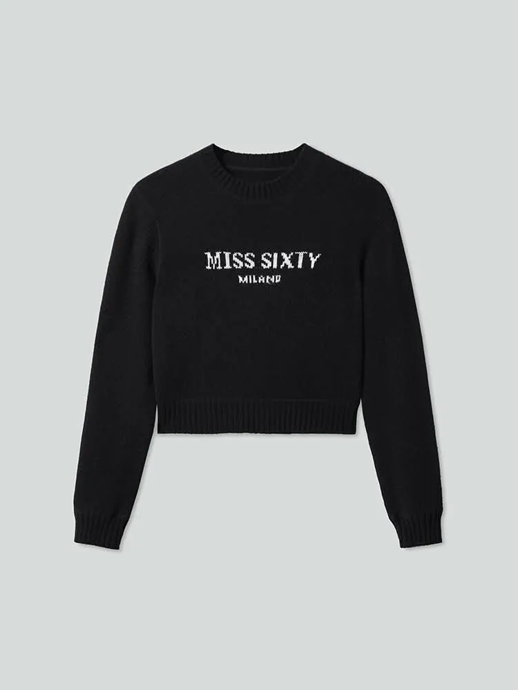 Round Neck Knit Top With Logo