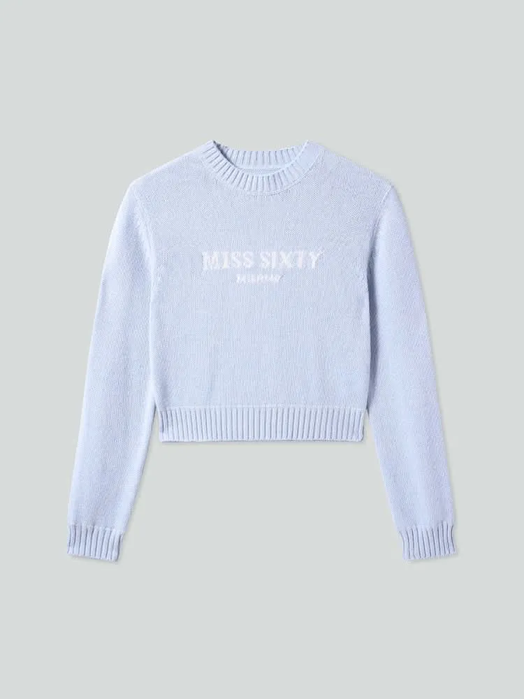 Round Neck Knit Top With Logo