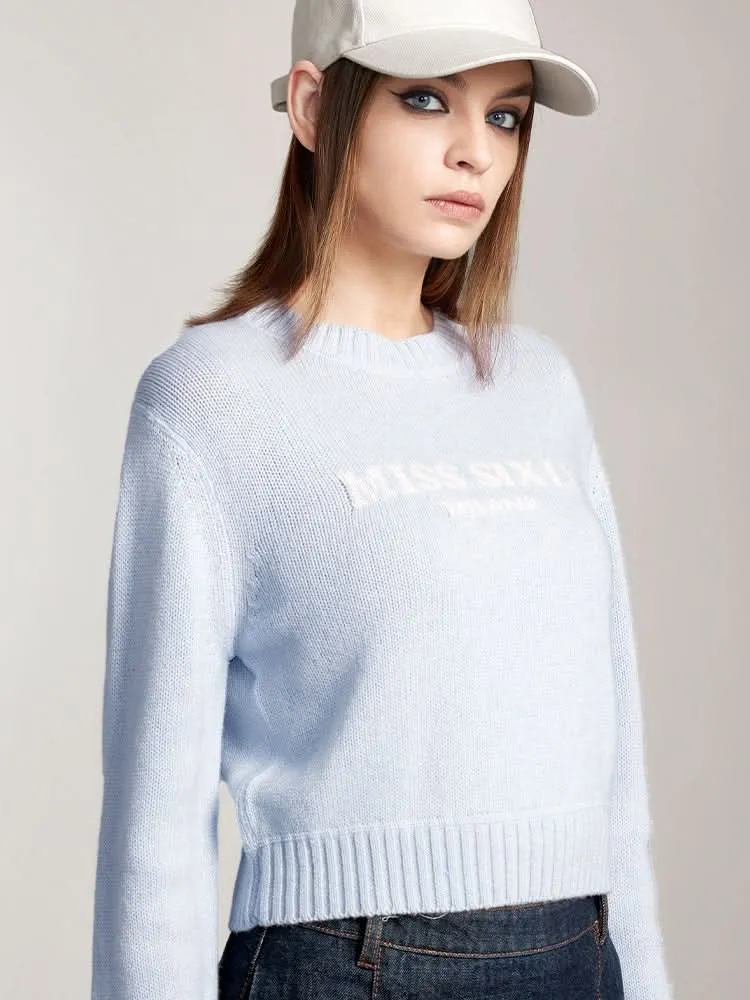 Round Neck Knit Top With Logo
