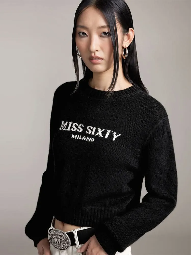 Round Neck Knit Top With Logo