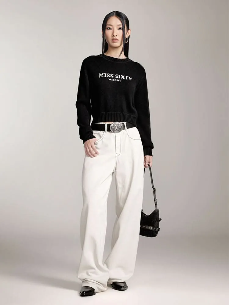 Round Neck Knit Top With Logo
