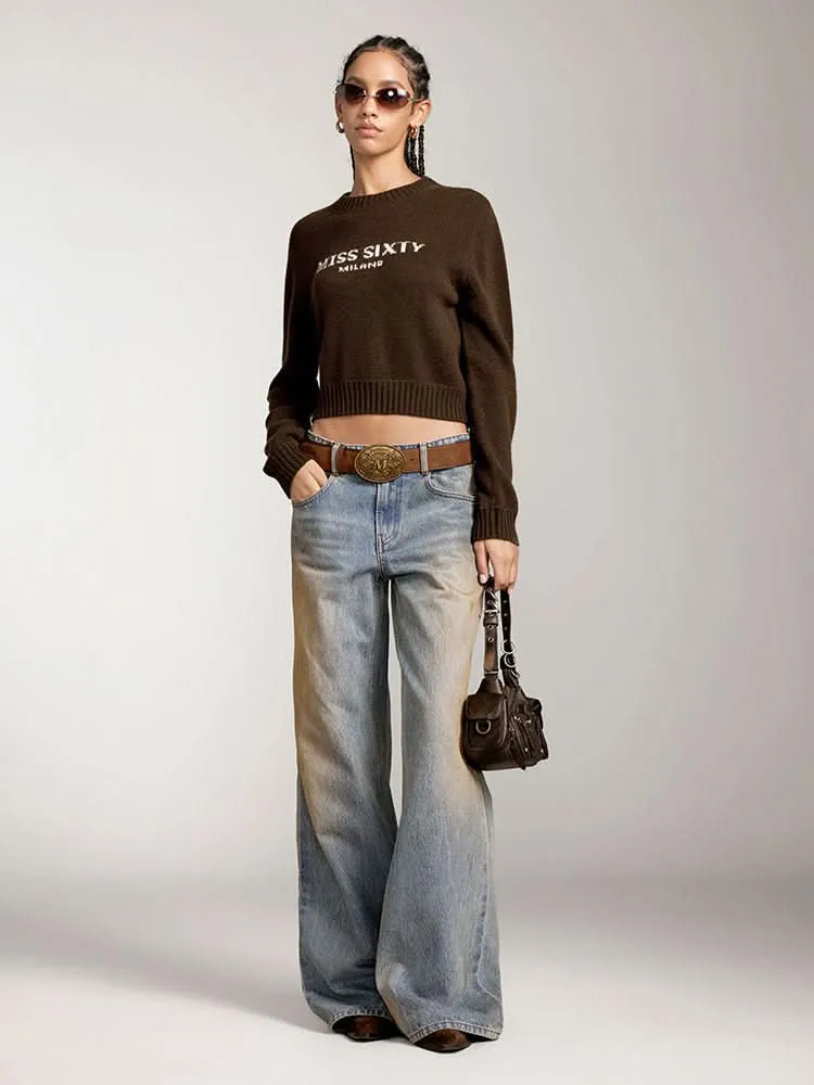 Round Neck Knit Top With Logo