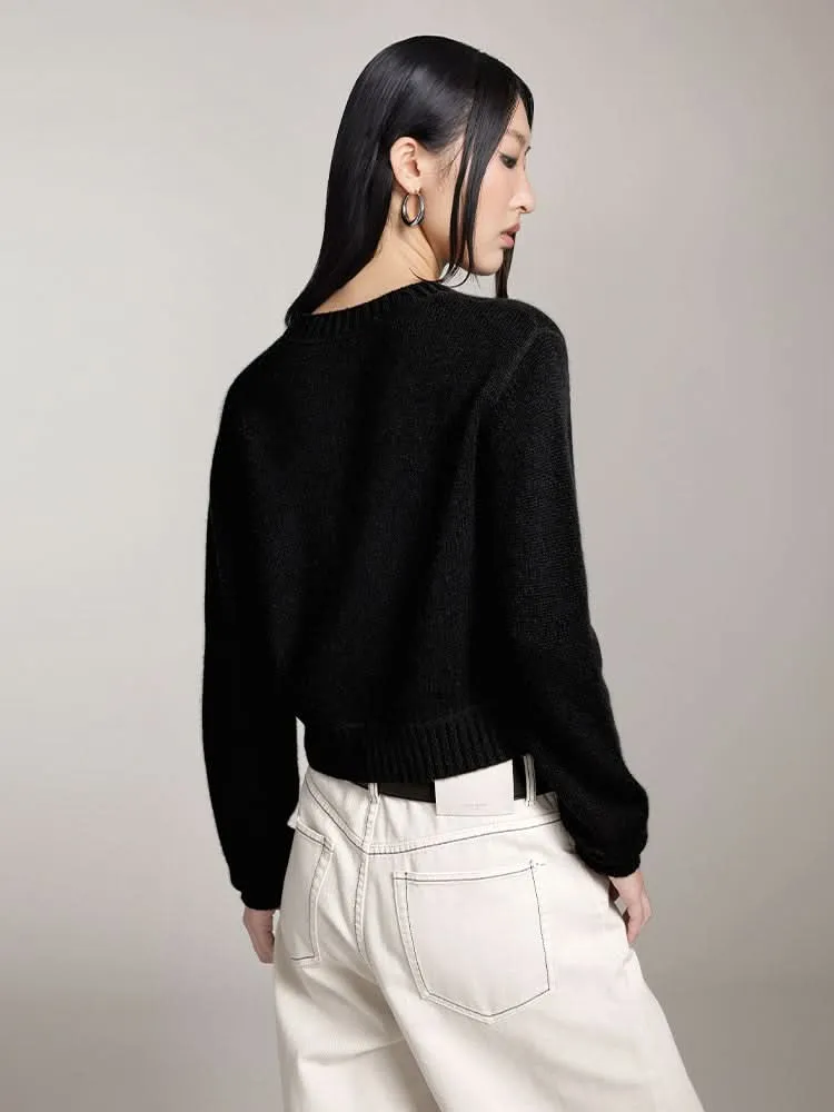 Round Neck Knit Top With Logo