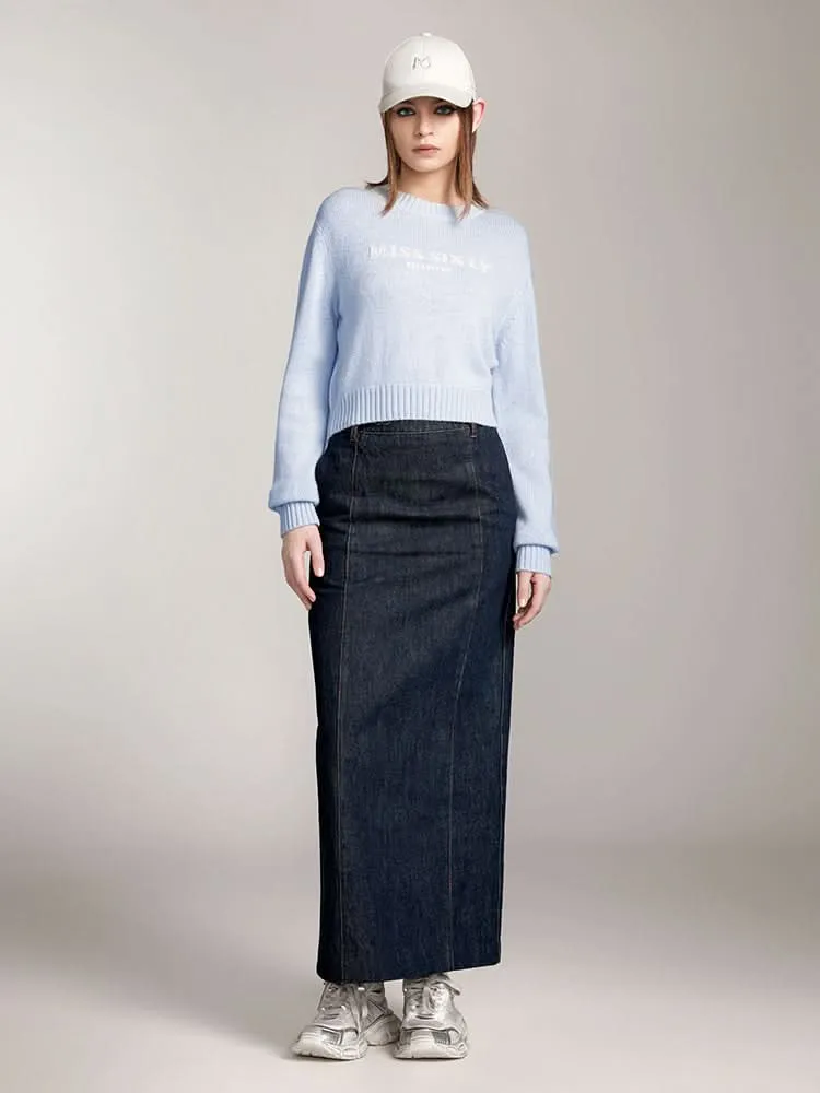 Round Neck Knit Top With Logo