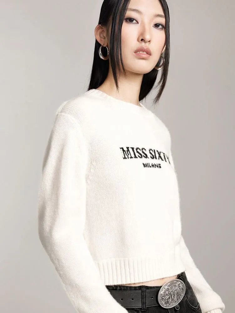 Round Neck Knit Top With Logo
