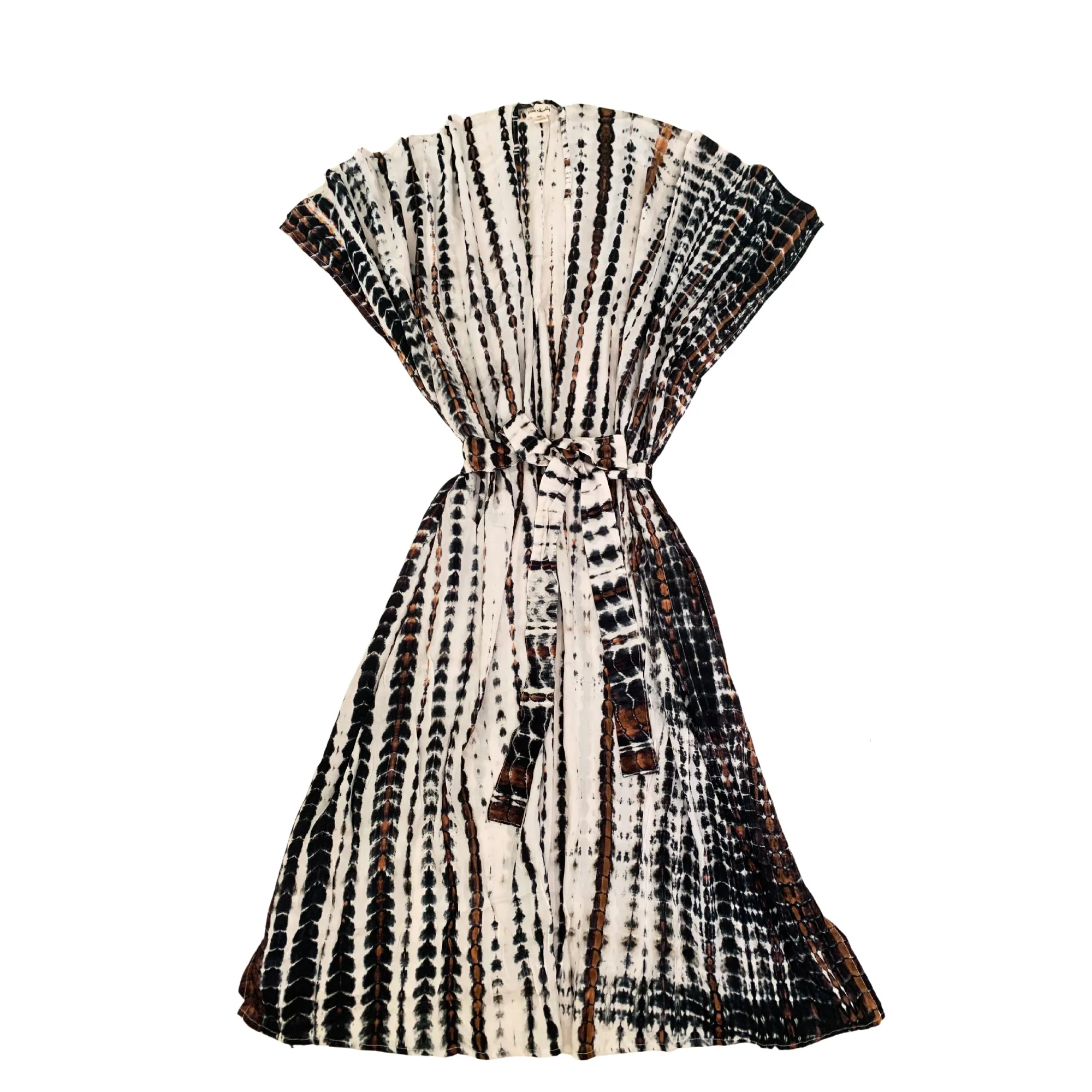 Sara Hand Dyed Kimono in White/Brown Multi