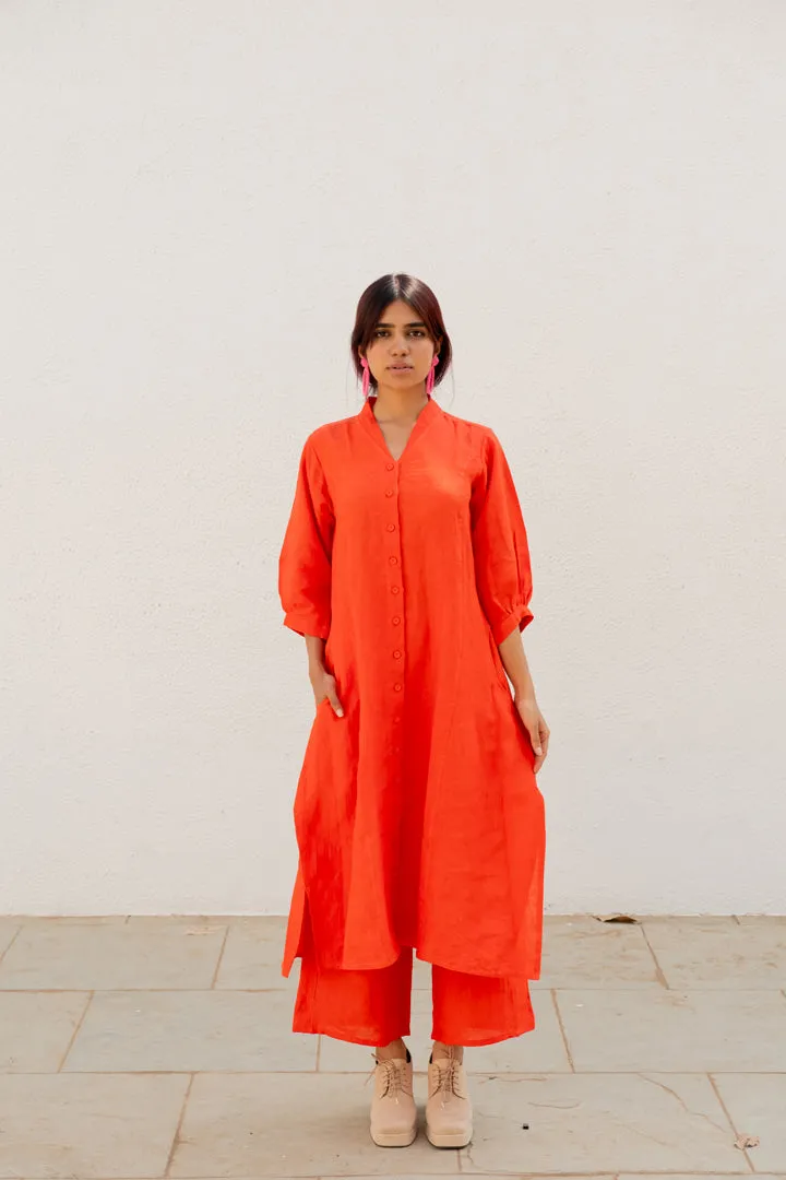 Scarlet Linen Button Down Kurta