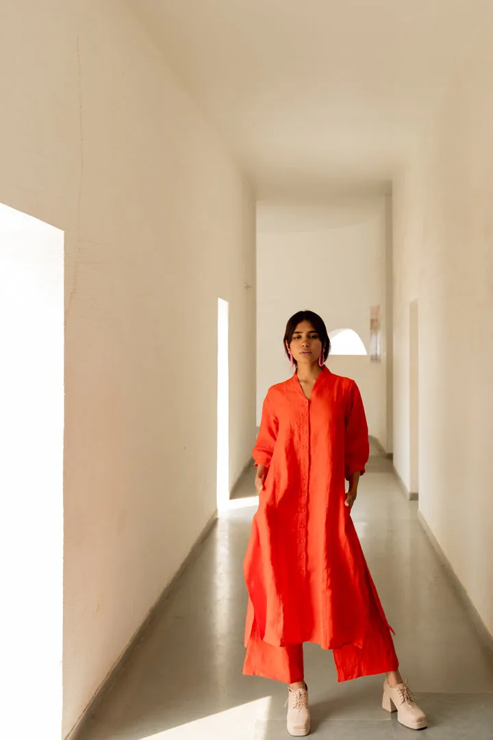Scarlet Linen Button Down Kurta