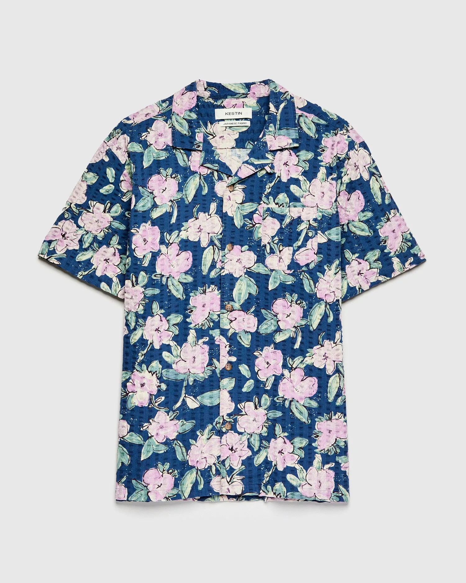 Seersucker Crammond Shirt in Blue Lilac Floral Print