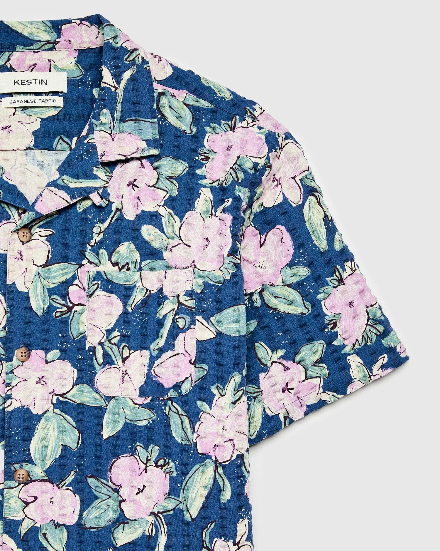 Seersucker Crammond Shirt in Blue Lilac Floral Print