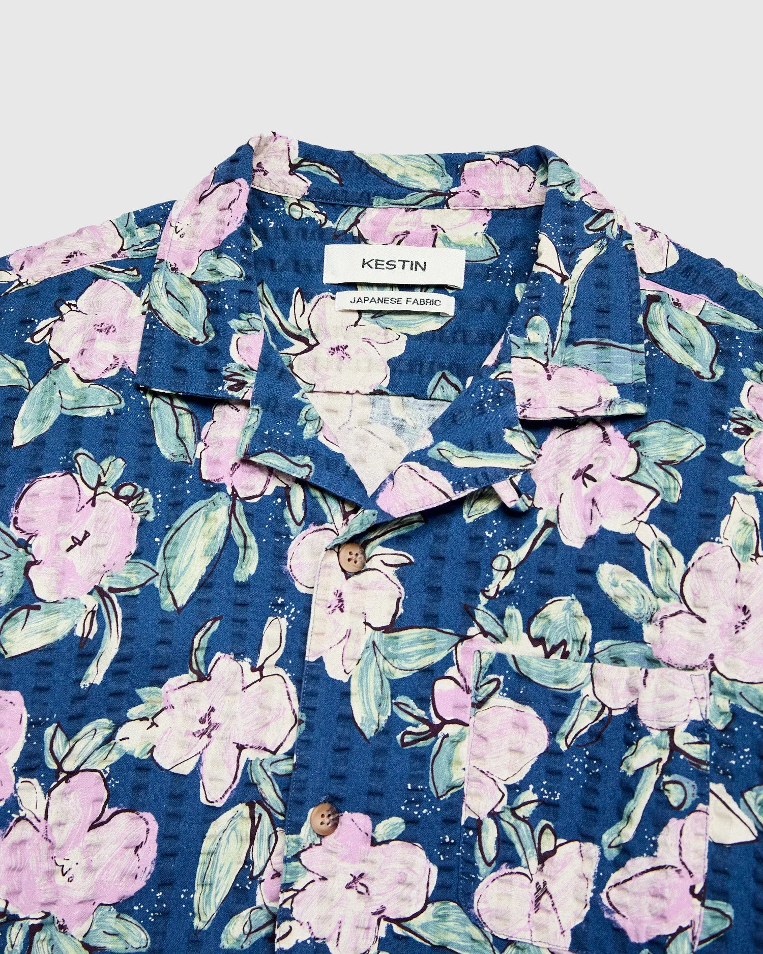 Seersucker Crammond Shirt in Blue Lilac Floral Print