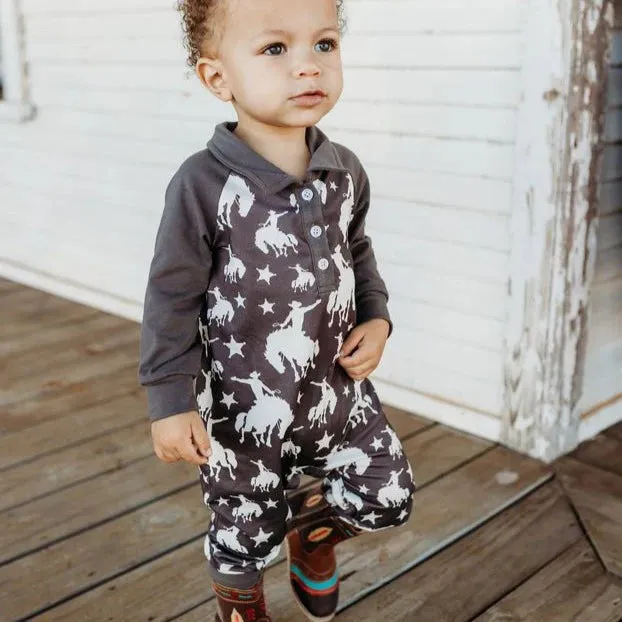 Shea Baby Bronc Cowboy Boys LS Romper LSROM09