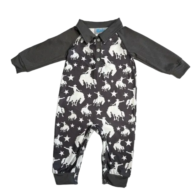 Shea Baby Bronc Cowboy Boys LS Romper LSROM09