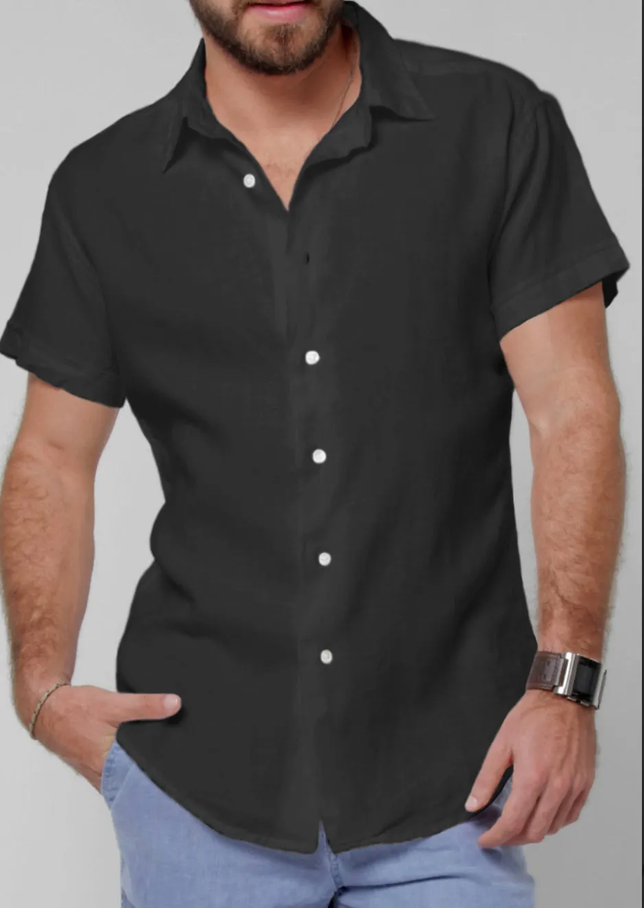 Short Sleeve Button Down Linen Shirt | Regular Fit