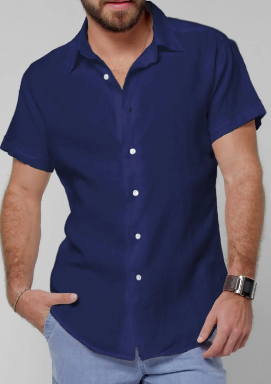 Short Sleeve Button Down Linen Shirt | Regular Fit