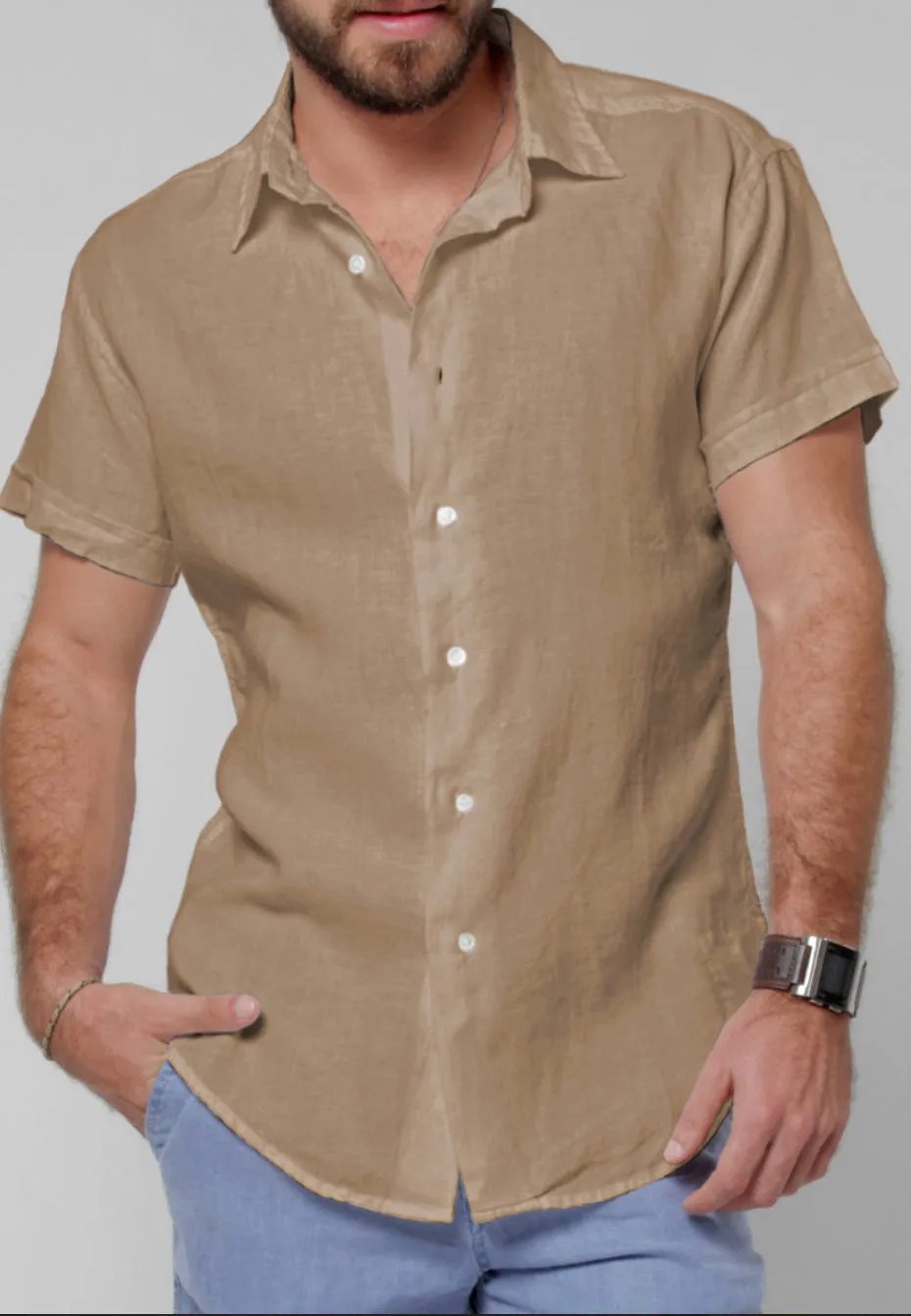Short Sleeve Button Down Linen Shirt | Regular Fit