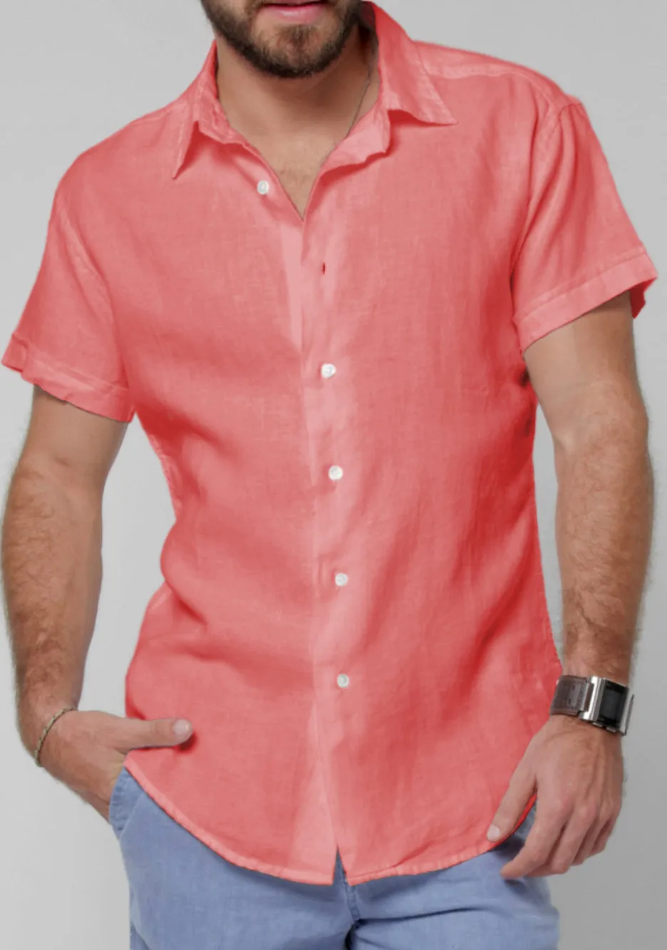 Short Sleeve Button Down Linen Shirt | Regular Fit