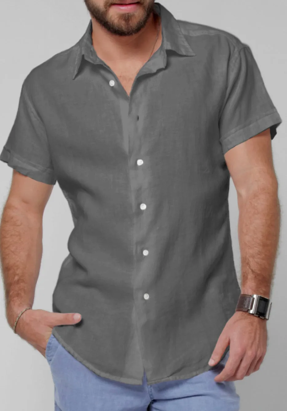 Short Sleeve Button Down Linen Shirt | Regular Fit