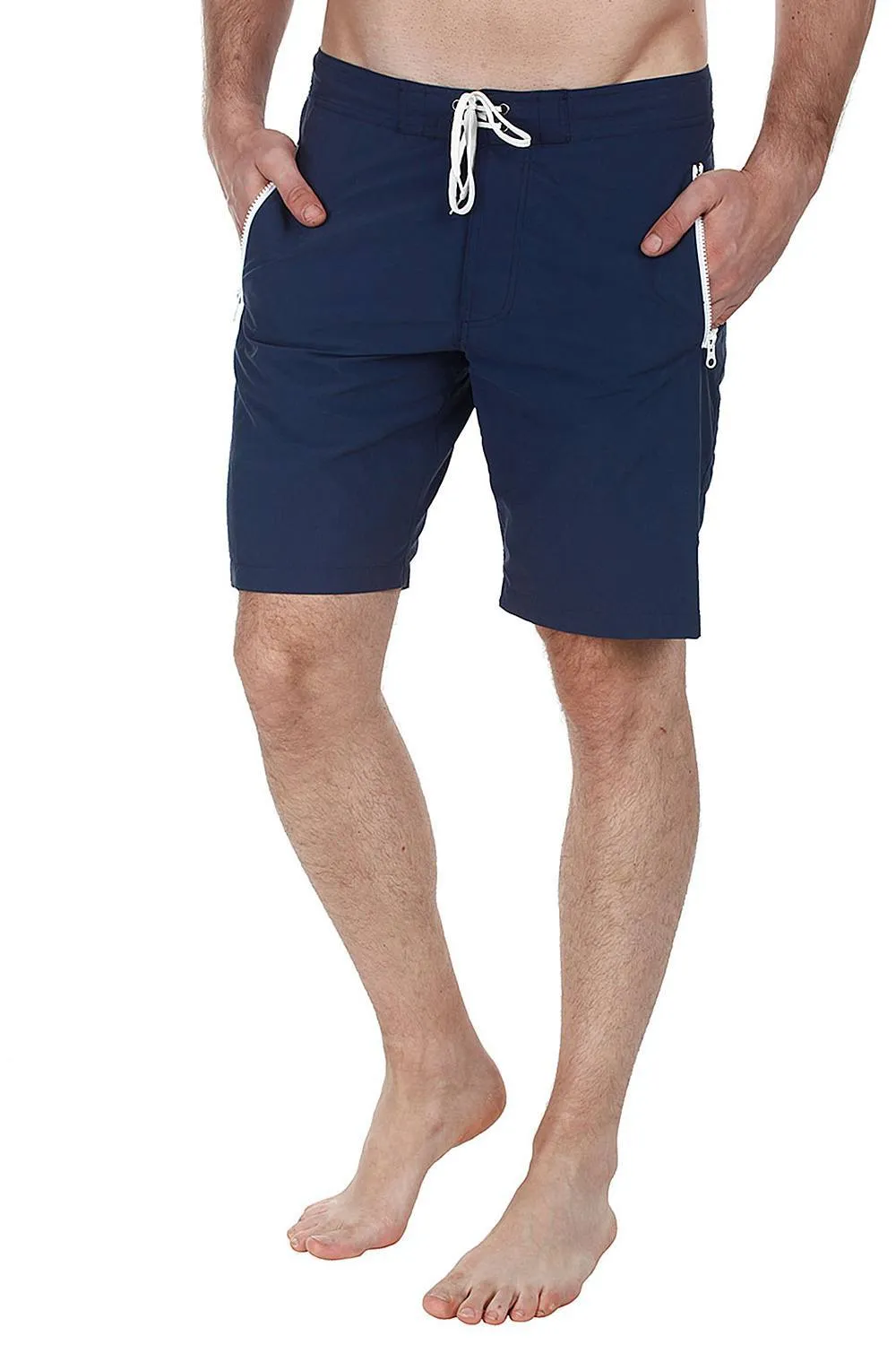 Solid Nylon Swim Shorts With White Zipper