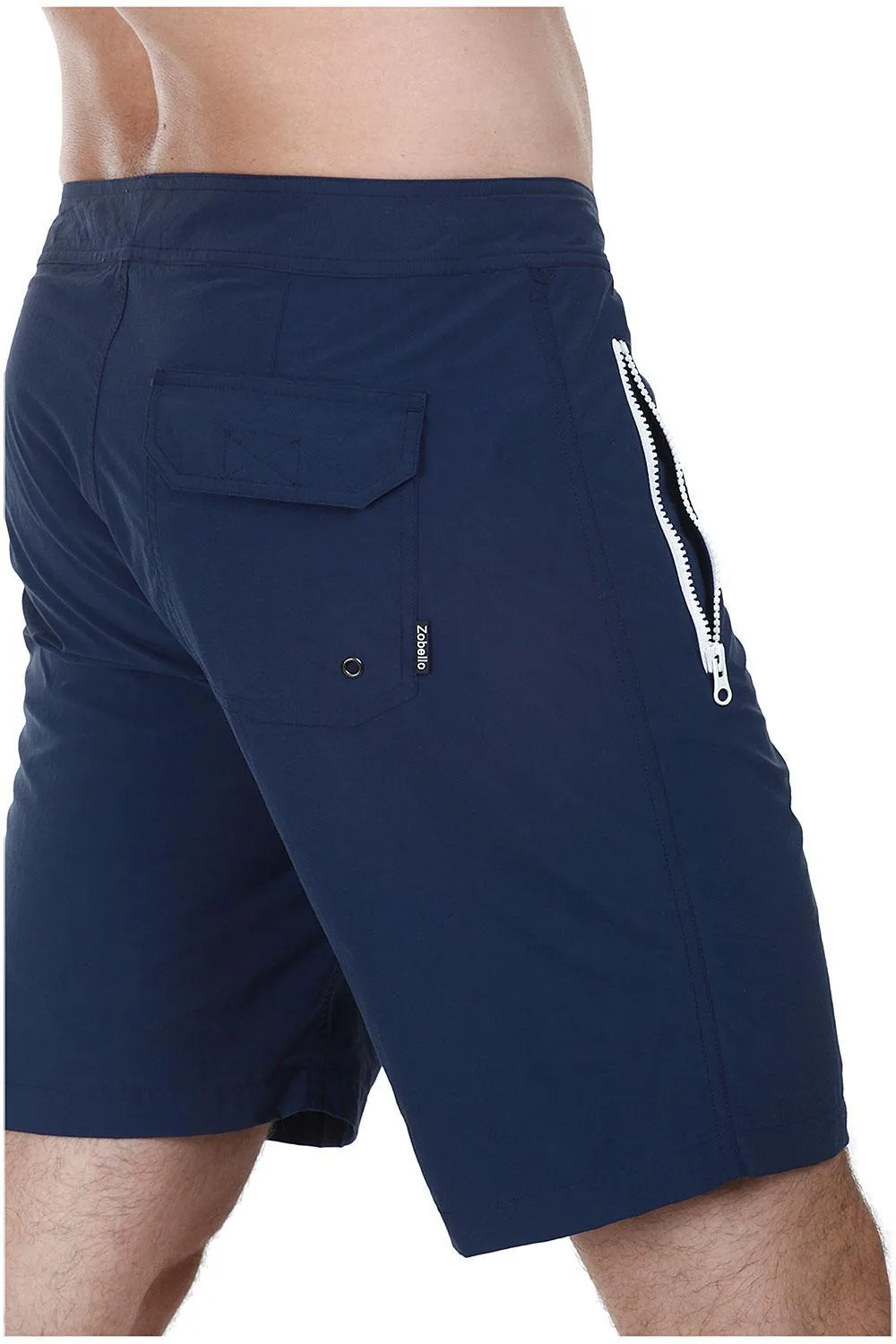 Solid Nylon Swim Shorts With White Zipper