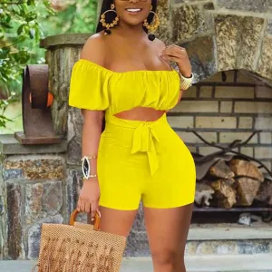 Solid Off Shoulder Short Sleeve Cut Out Romper