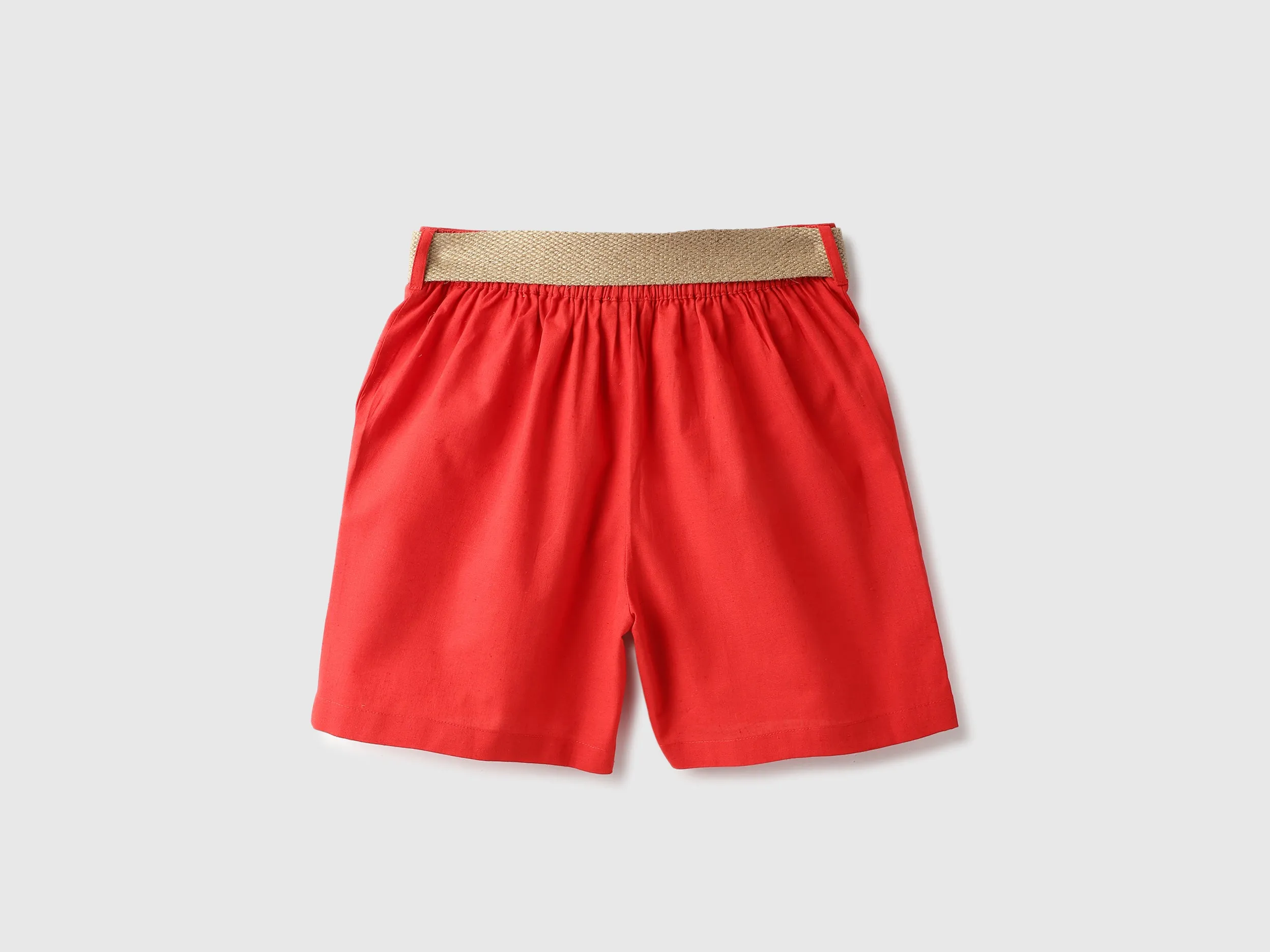 Solid Regular Fit Belted Shorts